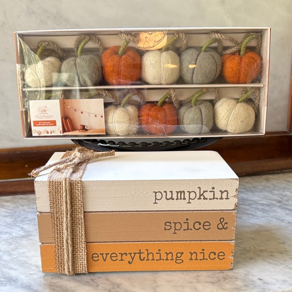 Rachel Ashwell Other - BUNDLE NWT 6 FT Felt Pumpkin Garland & Pumpkin Spice Faux Book Stack Riser